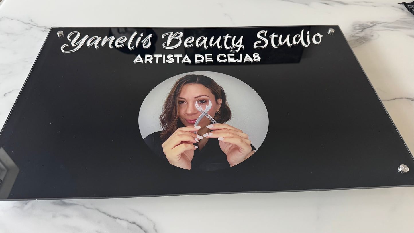 Black Acrylic Sign with Raised Letters and Custom Logo